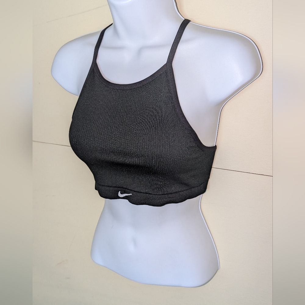 NWT Nike Black Sports Bra Ribbed Material Cross Back - Picture 2 of 11